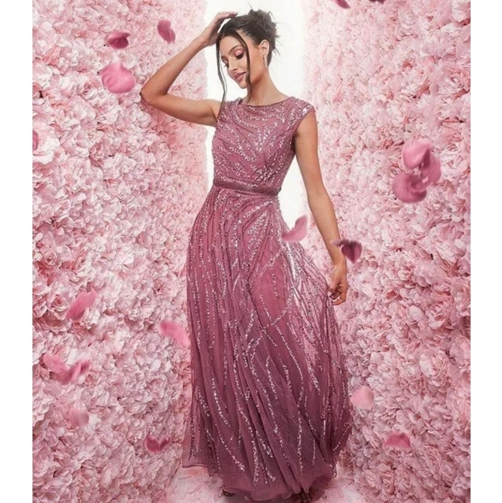 NEW MAC DUGGAL $598 PLUM CAP SLEEVE EMBELLISHED SEQUINS EVENING GOWN #5445